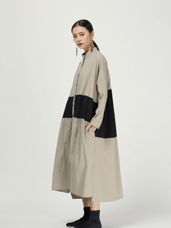 New Loose Split-joint Cotton Long Shirt Dress