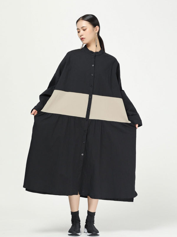 New Loose Split-joint Cotton Long Shirt Dress