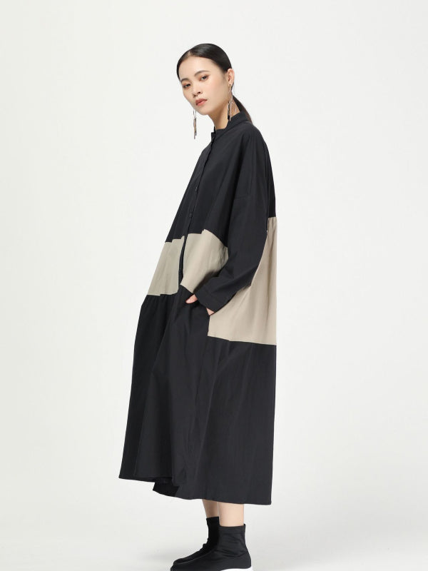 New Loose Split-joint Cotton Long Shirt Dress