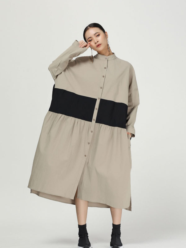 New Loose Split-joint Cotton Long Shirt Dress