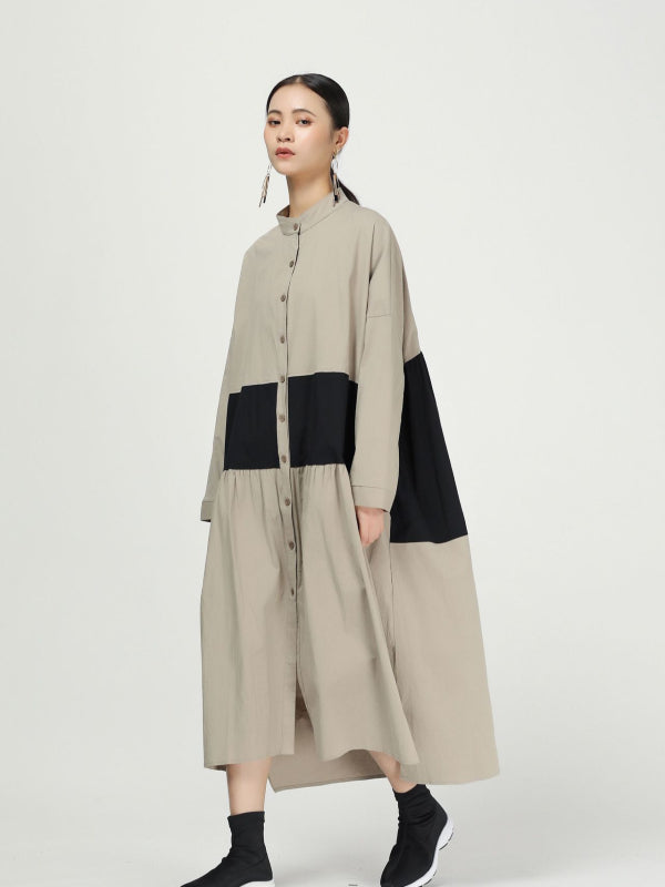 New Loose Split-joint Cotton Long Shirt Dress