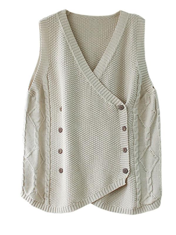 RETRO ASYMMETRIC DOUBLE-BREASTED KNITTING VEST