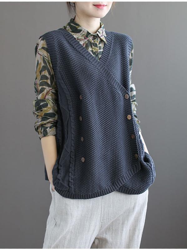 RETRO ASYMMETRIC DOUBLE-BREASTED KNITTING VEST