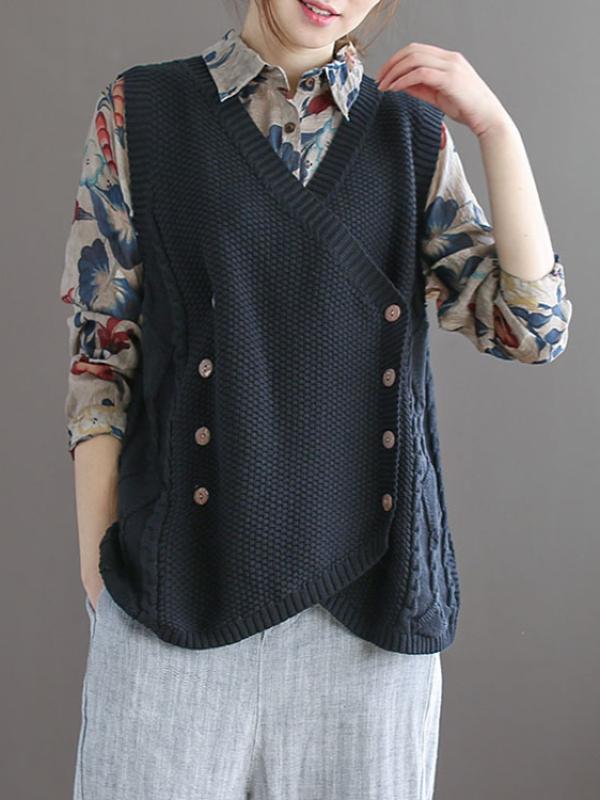 RETRO ASYMMETRIC DOUBLE-BREASTED KNITTING VEST