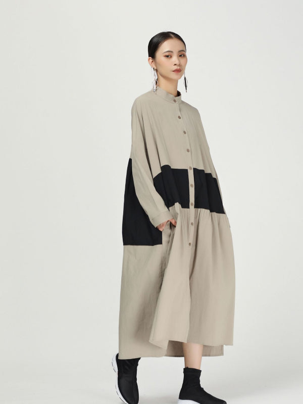 New Loose Split-joint Cotton Long Shirt Dress