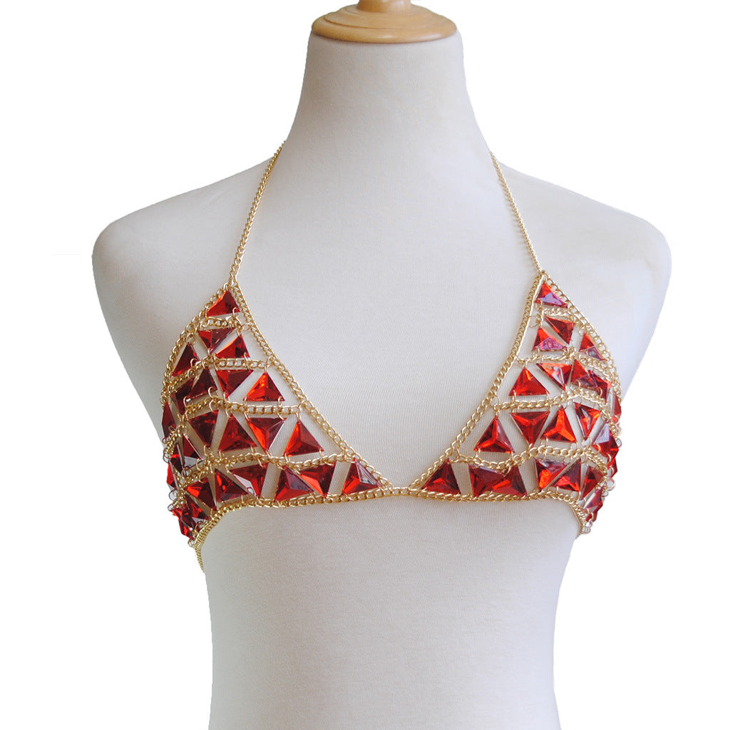 Cut out red gem Triangle Bikini Body chain