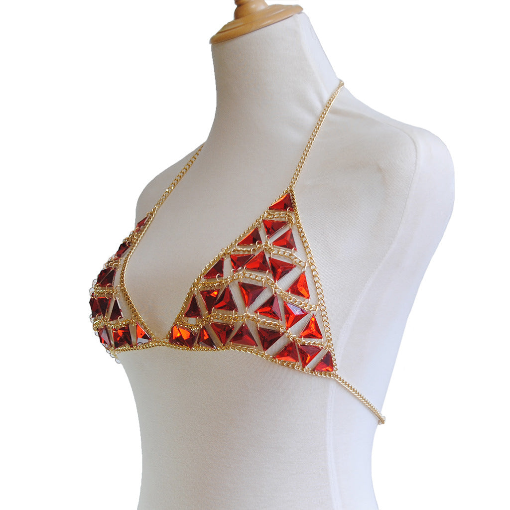 Cut out red gem Triangle Bikini Body chain