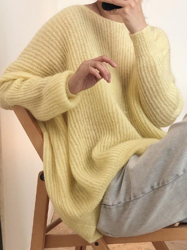 LOOSE SOLID MOHAIR SOFT-SKIN KNITTING SWEATER