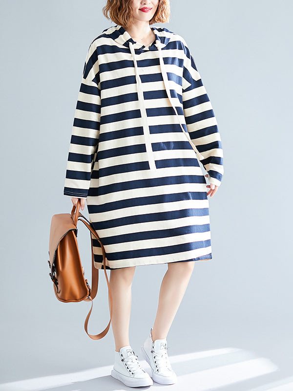 CASUAL STRIPED HOODIE SWEATSHIRT DRESS