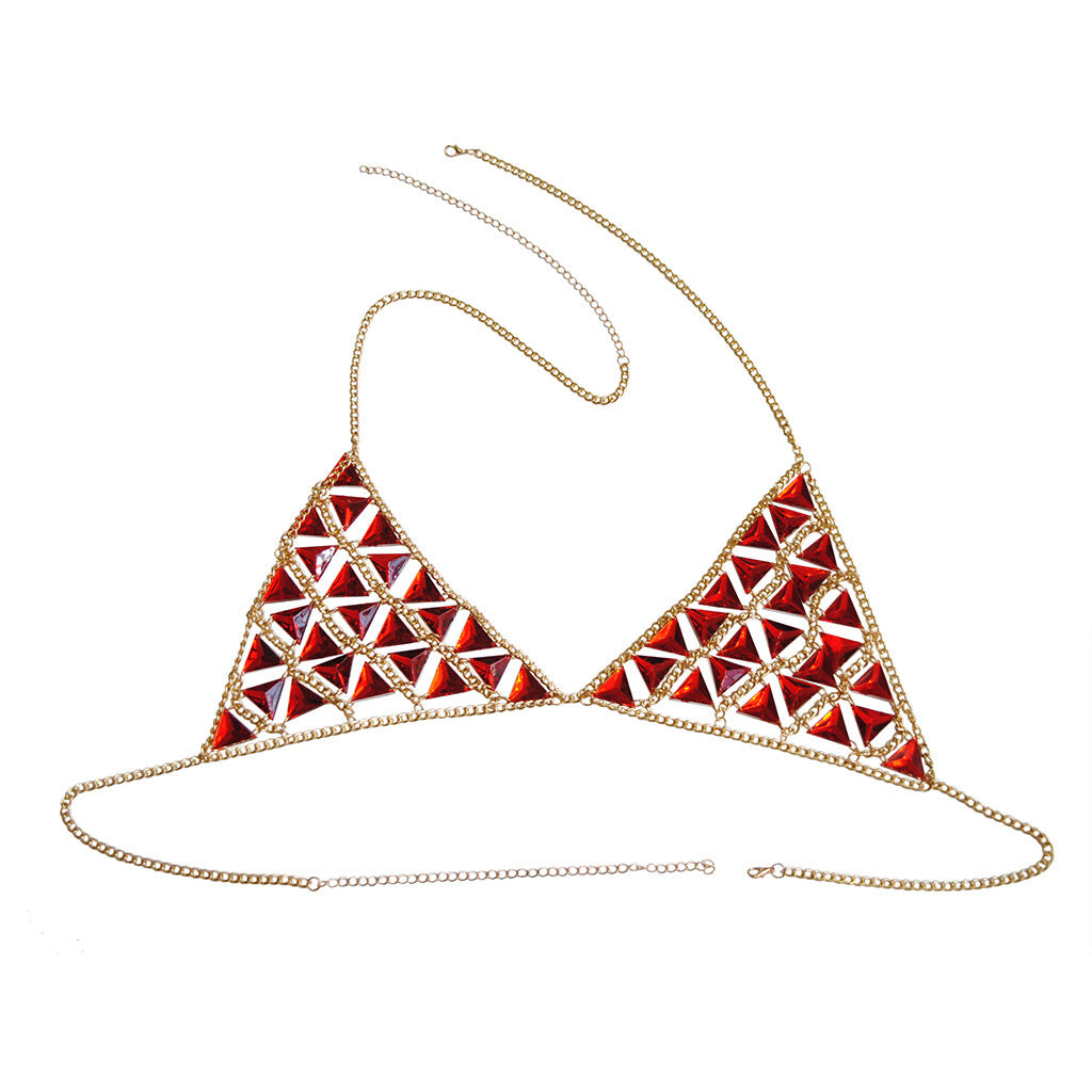 Cut out red gem Triangle Bikini Body chain