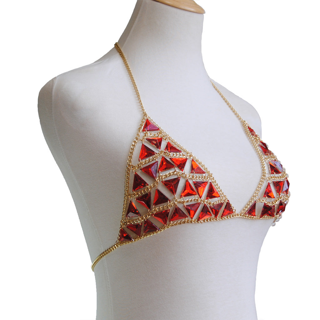 Cut out red gem Triangle Bikini Body chain