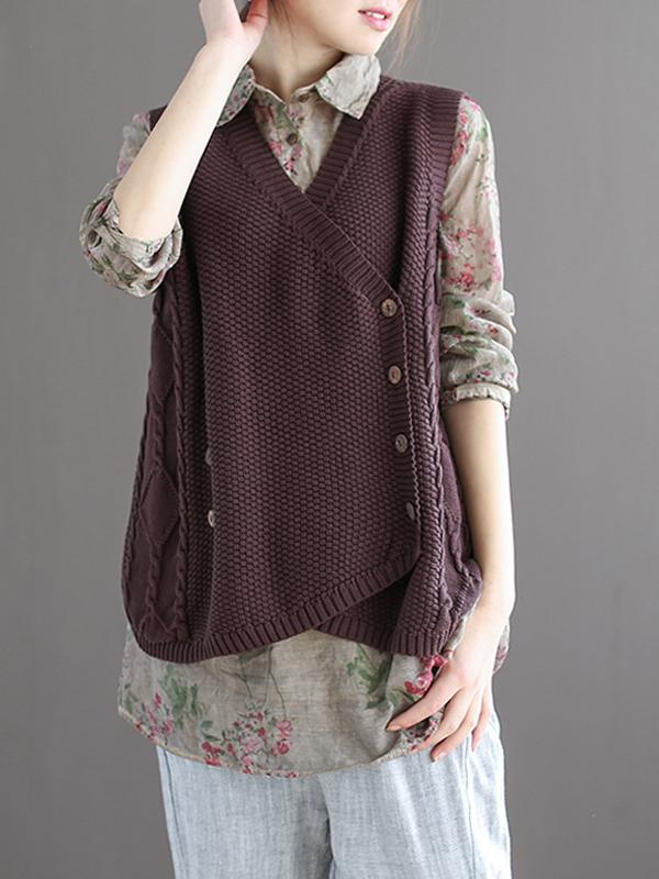 RETRO ASYMMETRIC DOUBLE-BREASTED KNITTING VEST