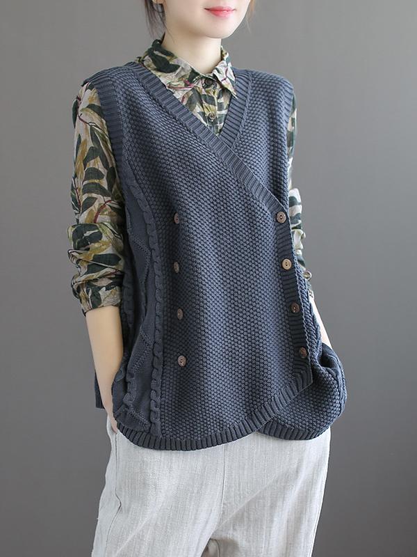 RETRO ASYMMETRIC DOUBLE-BREASTED KNITTING VEST