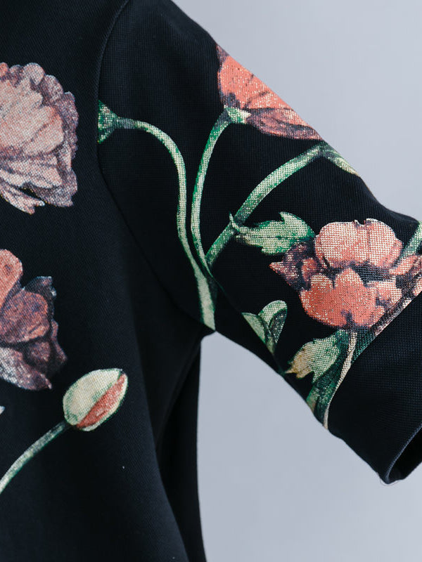 CASUAL FLORAL PRINTED HIGH-NECK SWEATSHIRT