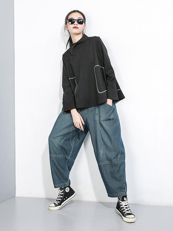 CASUAL SOLID WASHING DRAWSTRING JEAN PANTS