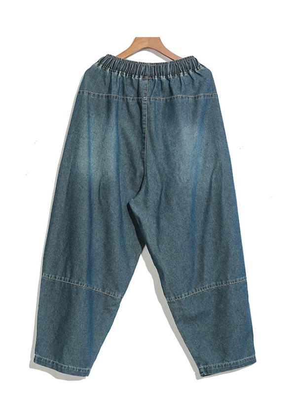 CASUAL SOLID WASHING DRAWSTRING JEAN PANTS