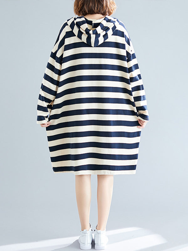 CASUAL STRIPED HOODIE SWEATSHIRT DRESS