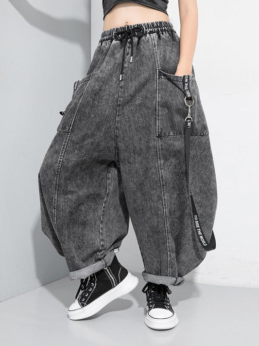 LOOSE STITCHING RIBBED JEAN WIDE LEG PANTS - Zebrant