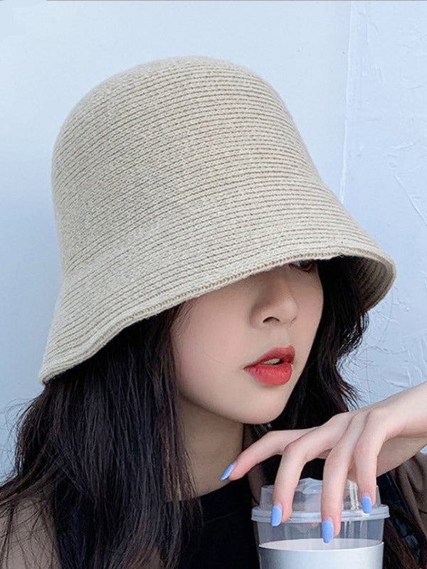 Simple Solid Color Wool Knitted Bucket Hat