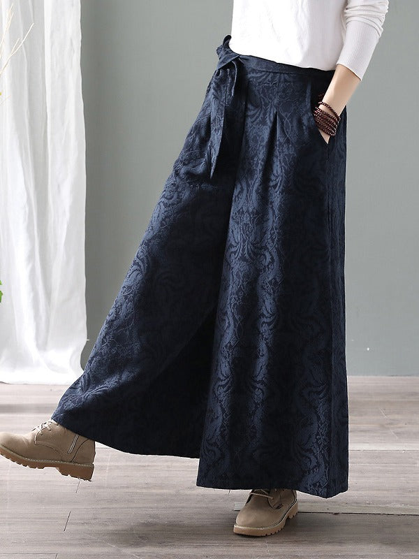 Vintage Loose Jacquard Lace-Up Wide-Leg Pants