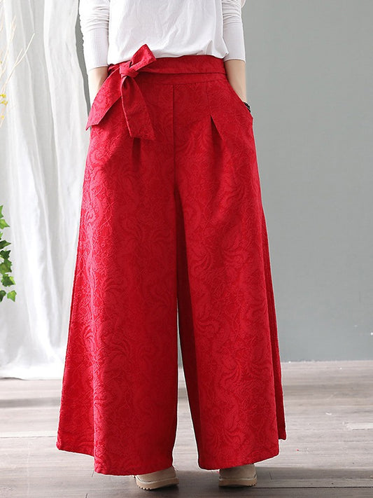 Vintage Loose Jacquard Lace-Up Wide-Leg Pants