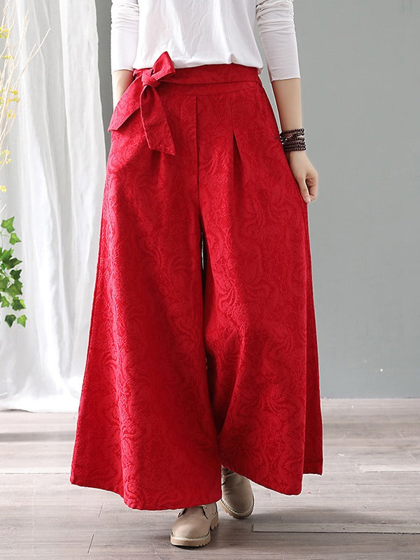 Vintage Loose Jacquard Lace-Up Wide-Leg Pants