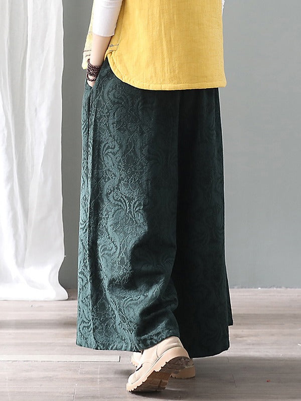 Vintage Loose Jacquard Lace-Up Wide-Leg Pants