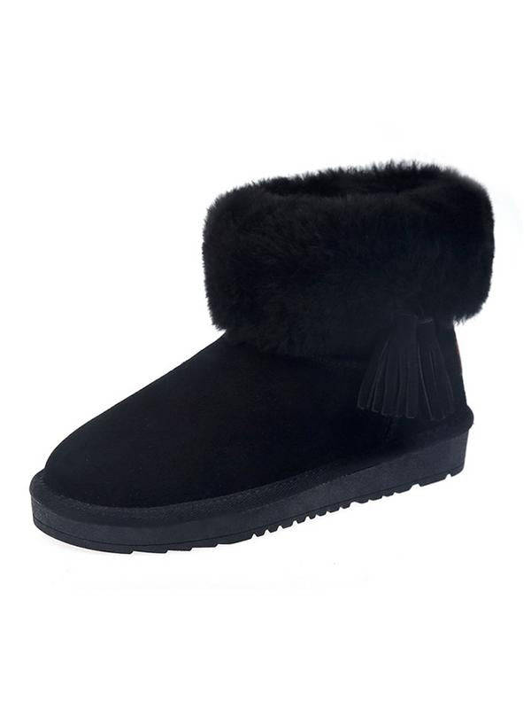 Leather Fringed Booties Snow Boots