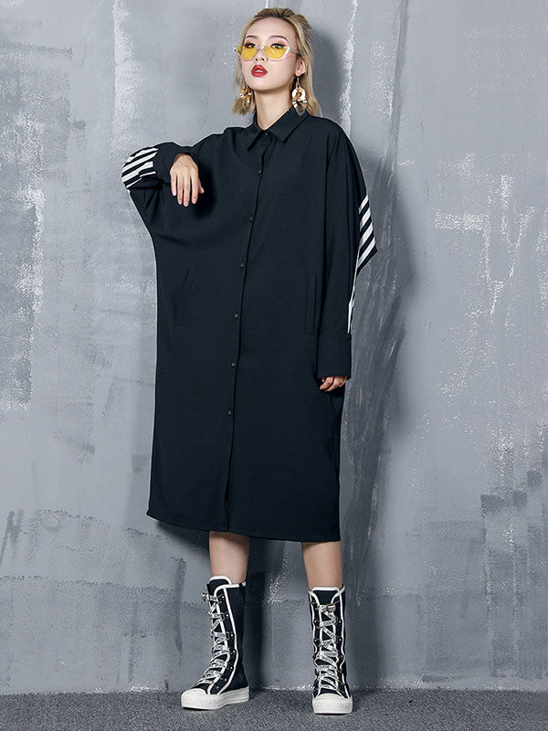 Loose Split-joint Striped Lapel Shirt Dress