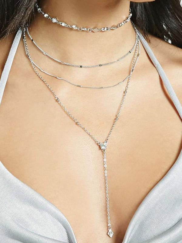 Multilayer Rhinestone Long Necklace