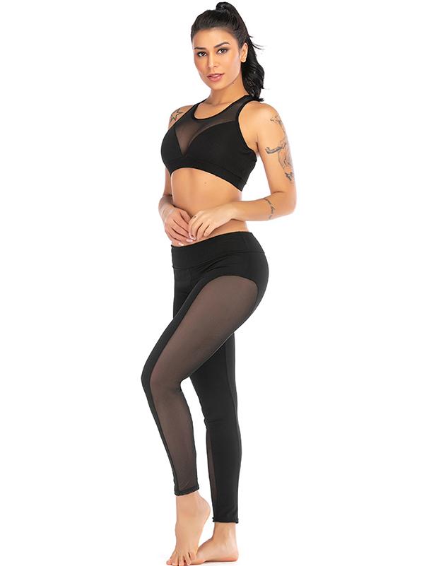 Mesh Racerback Tanks And High Waist Leggings Suits