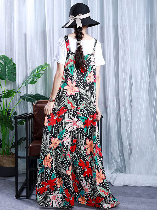 Original Two Pieces Floral Sleeveless Jumpsuits+T-Shirts Sets