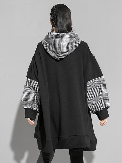 Plain Splicing Plaid Long Hoodie