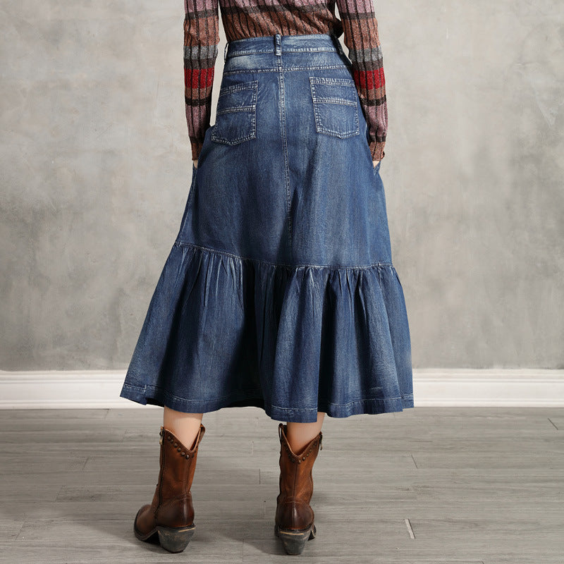 Skirt retro Embroidered Denim Skirt