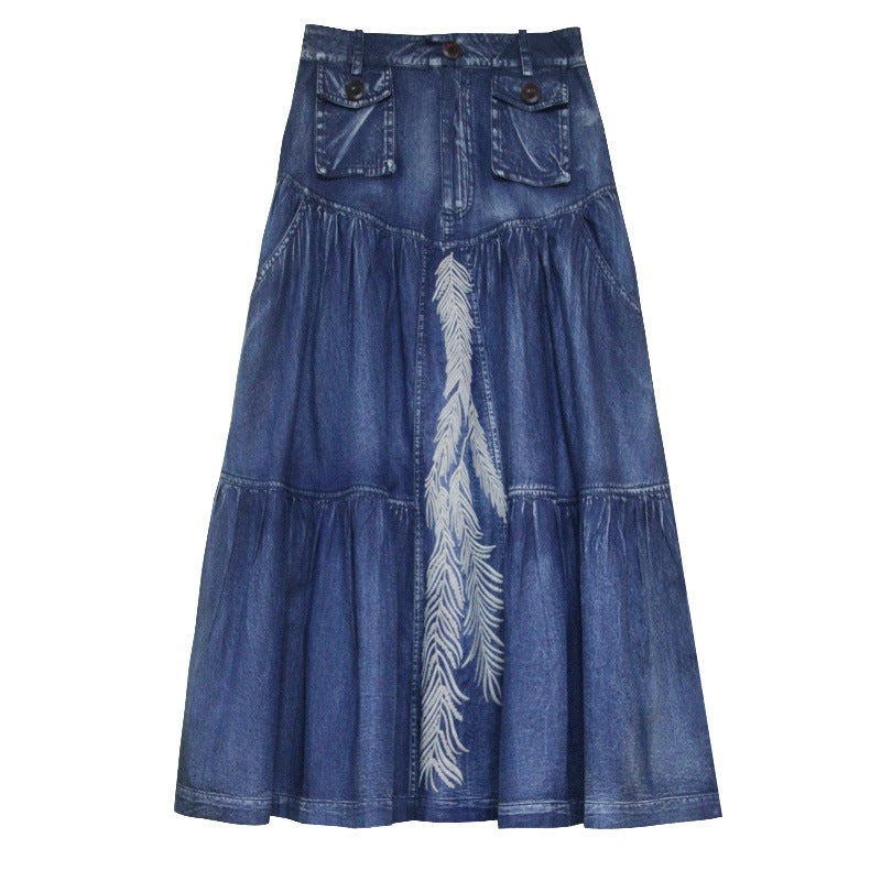 Skirt retro Embroidered Denim Skirt