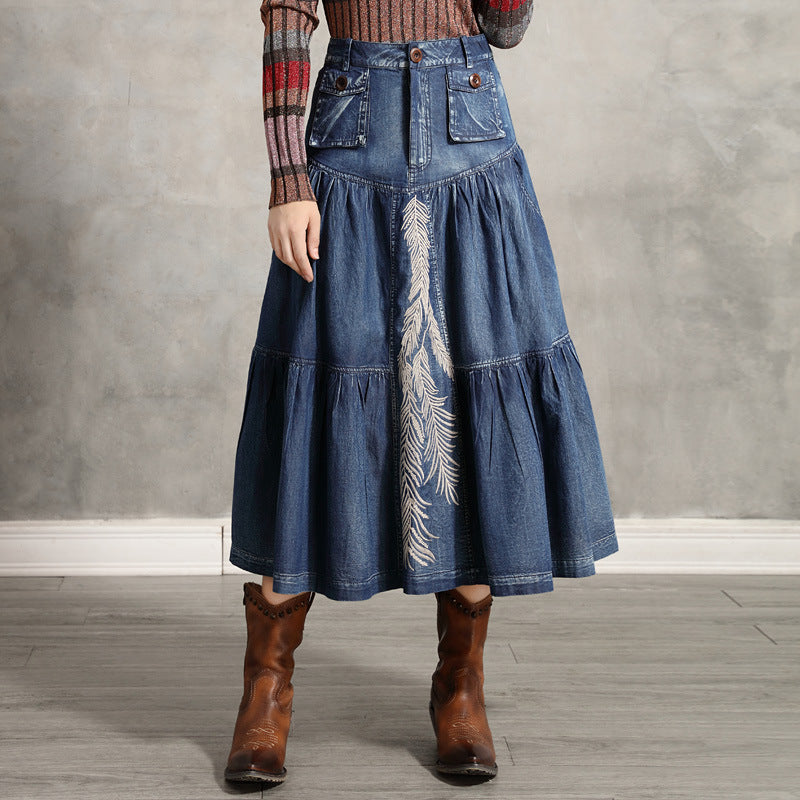 Skirt retro Embroidered Denim Skirt