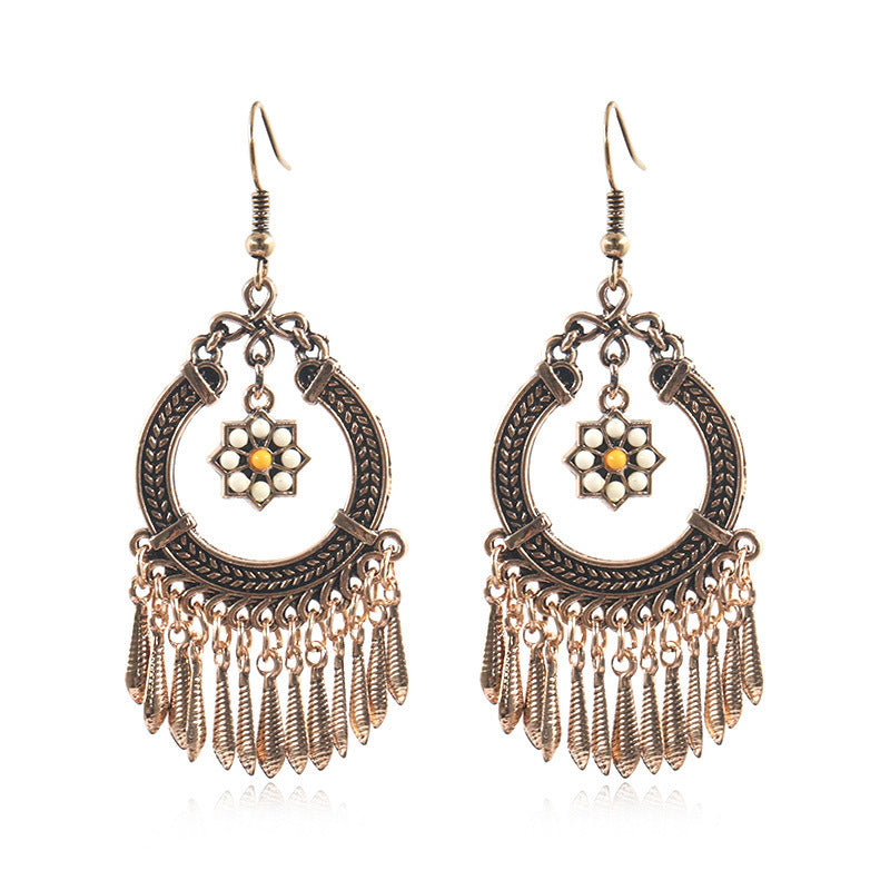 Diamond ring earrings Women's vintage gold tassel earrings