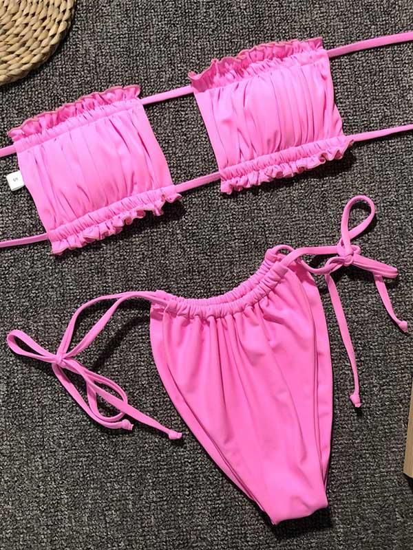 Sexy Fold Hollow Bikini Swimsuit