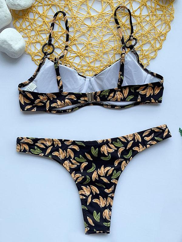 Leopard-Print Spaghetti-Neck Split Bikini Swimsuit