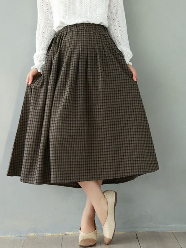 Vintage Loose Plaid A-Line Skirt