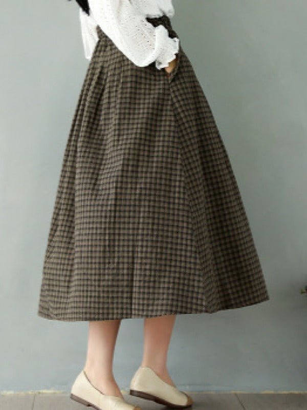 Vintage Loose Plaid A-Line Skirt