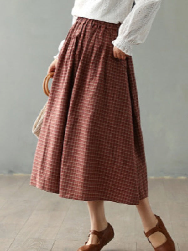 Vintage Loose Plaid A-Line Skirt