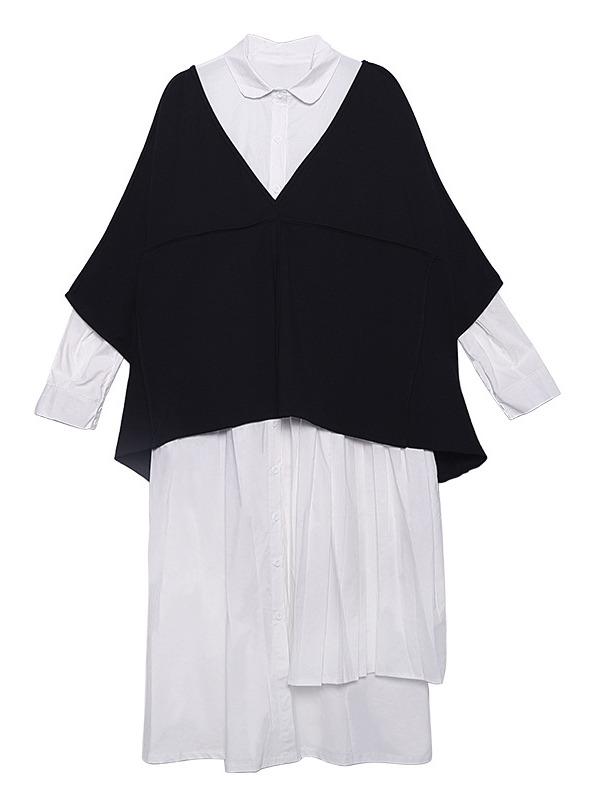 Two Pieces H-Line Split-Joint Lapel Cropped Blouse Dress+Vest Suits