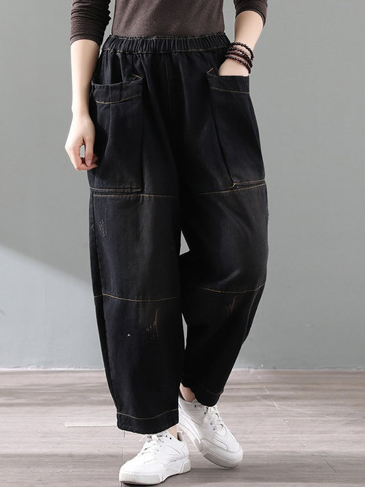 Loose Vintage Splicing Jean Wide-Leg Pants