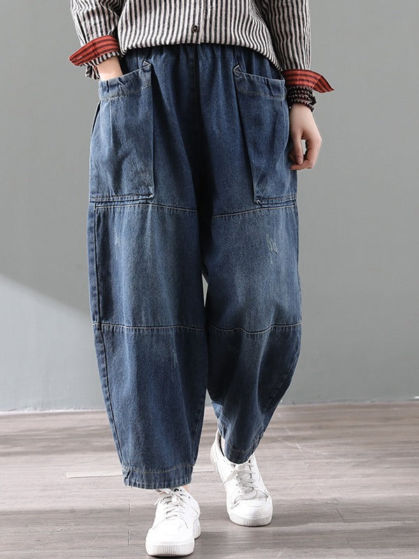 Loose Vintage Splicing Jean Wide-Leg Pants