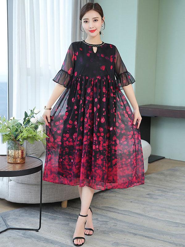 Loose Oversize Printed Polka-Dot Dress