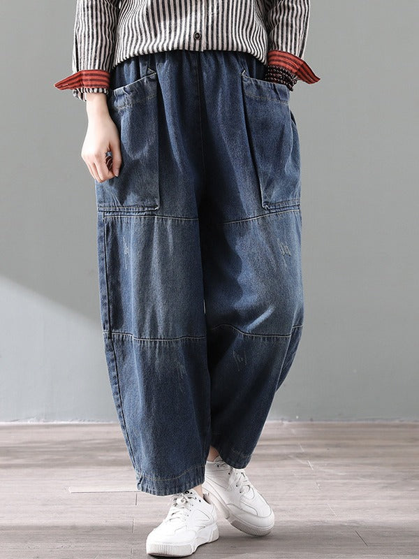 Loose Vintage Splicing Jean Wide-Leg Pants