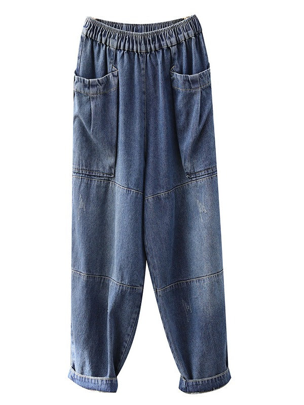 Loose Vintage Splicing Jean Wide-Leg Pants