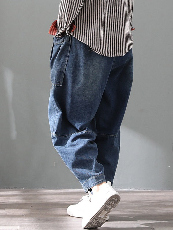 Loose Vintage Splicing Jean Wide-Leg Pants