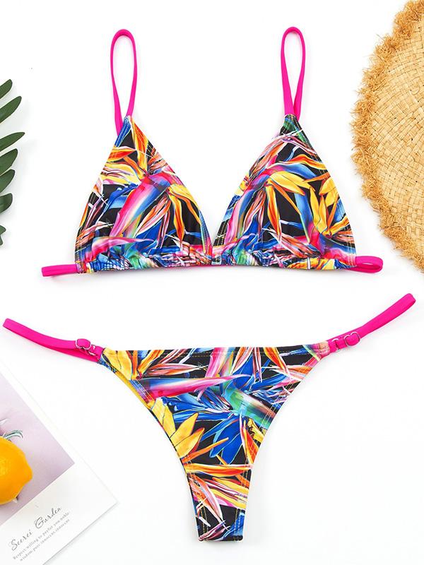 Sexy Triangles Spaghetti-Neck Printing Split Type Bikini Swimsuit